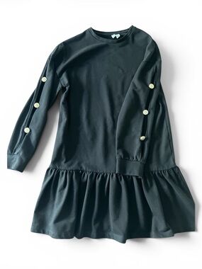 ASOS Black Long-Sleeve Drop Waist Dress with Button Sleeve Detail